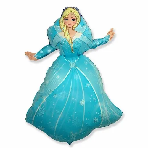 Veliki Frozen folijski balon Winter Princess visine približno 90 cm u obliku ledene princeze u plavoj haljini. Savršen ukras za dječje rođendane i Frozen tematske proslave.