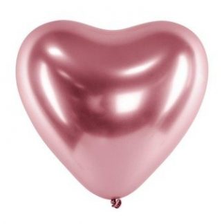 Party / Rođendan Balon - Srce Sjajno Ružičasto Zlatni Kromirani, 30cm (1kom)
