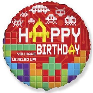 Folijski Balon - Happy Birthday, Tetris, Okrugli (~46 cm)