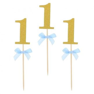 Toper Za Tortu / Muffine - 1. Rođendan, Gliter Plavi, 10kom, 13cm
