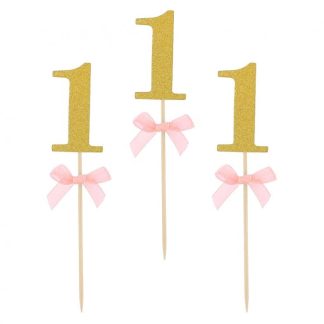 Toper Za Tortu / Muffine - 1. Rođendan, Gliter Rozi, 10kom, 13cm