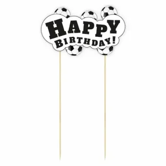 Nogomet Happy Birthday topper za tortu 13 x 19 cm s natpisom Happy Birthday i motivima nogometnih lopti. Idealan ukras za nogometne rođendane i sportske zabave.