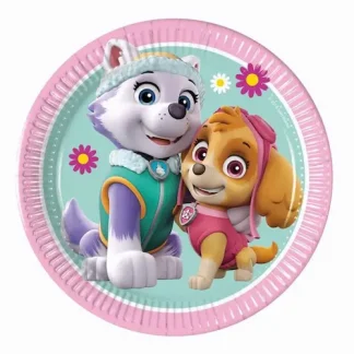 Paw Patrol papirnati tanjur 19,5 cm s motivima Skye i Everest u nježnim ružičastim tonovima. Savršen za dječje rođendane i Psići u ophodnji tematske zabave.