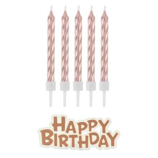 Rođendanske Svijeće Za Tortu - Happy Birthday set, Rose Gold, 16 kom