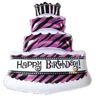 Folijski Balon - Torta Happy Birthday Roza ~ 69x98cm
