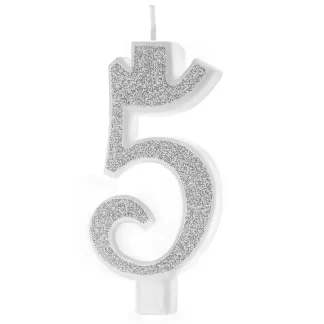 Svijeća Za Tortu - Broj 5, Srebrna Sa Šljokicama