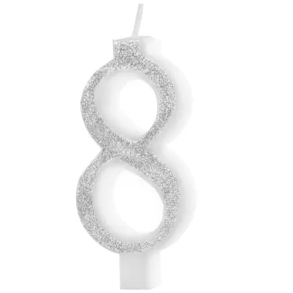 Svijeća Za Tortu - Broj 8, Srebrna Sa Šljokicama