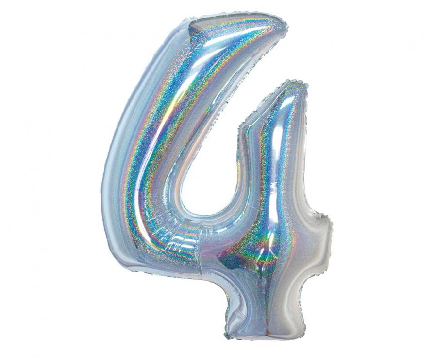 Folijski Balon Broj 4 - Holografski, Srebrni, 76cm