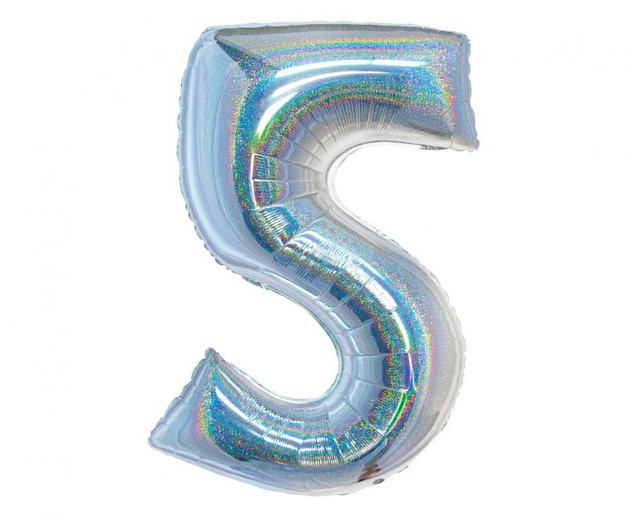 Folijski Balon Broj 5 - Holografski, Srebrni, 76cm