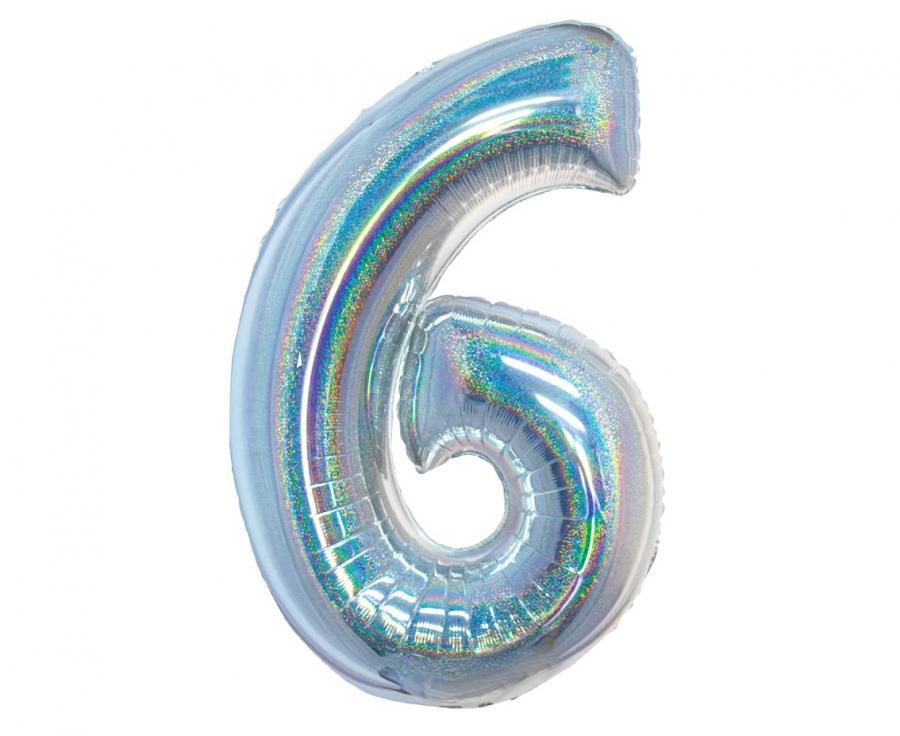 Folijski Balon Broj 6 - Holografski, Srebrni, 76cm