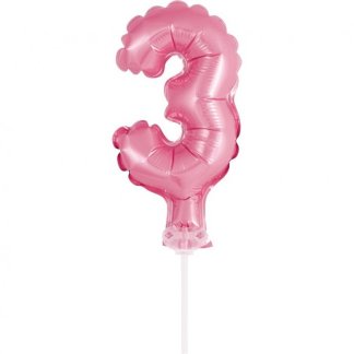 Folijski Balon - Rozi Broj 3 Na Štapiću (~13 cm)