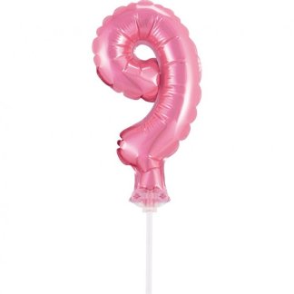 Folijski Balon - Rozi Broj 9 Na Štapiću (~13 cm)