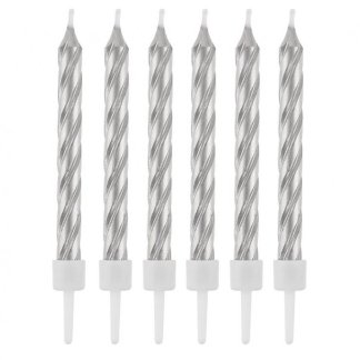 Svijeće Za Tortu - Spiral Srebrne, 8cm, 12 kom