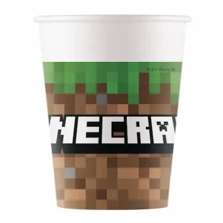 Minecraft papirnate čaše 200 mL u pakiranju od 8 komada s prepoznatljivim pikseliranim dizajnom. Savršene za rođendane – stvaraju gaming atmosferu i oduševljavaju djecu.