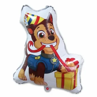 Paw Patrol folijski balon Chase 49x60 cm s rođendanskom kapicom, trubicom i poklon paketom. Savršena dekoracija za dječje rođendane i Psiće u ophodnji tematske zabave.