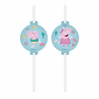 Peppa Pig papirnate slamke s dekorativnim motivima Peppa Pig likova u pastelnim bojama. Savršen dodatak dječjim rođendanima i Peppa Pig zabavama.