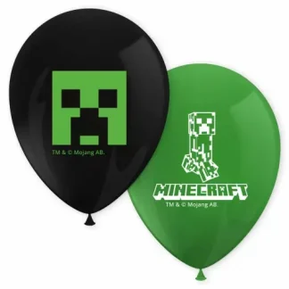 Minecraft set balona od 8 komada promjera 28 cm s motivima popularne igre. Savršeni za dječje rođendane i gamerske tematske zabave.