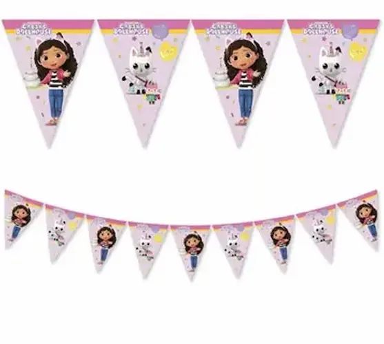 Gabby’s Dollhouse banner zastavice dužine 2,3 m s veselim motivima omiljenih likova. Savršene za dječje rođendane i party dekoracije.