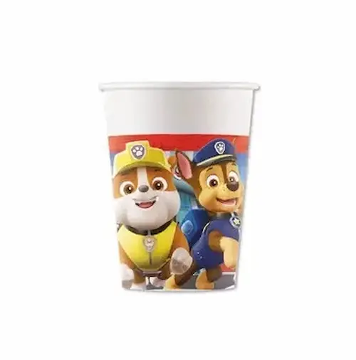 Paw Patrol papirnata čaša 200 mL s motivima Chasea i Rubblea iz Psića u ophodnji. Savršena za dječje rođendane, party stolove i tematske proslave.