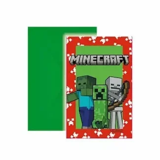Minecraft rođendanske pozivnice u pakiranju od 6 komada s prepoznatljivim gamerskim dizajnom. Savršene za dječje zabave i tematske partyje.