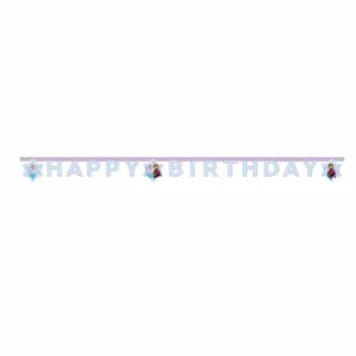 Frozen Happy Birthday banner dužine 2 m s nježnim dizajnom inspiriranim bajkovitim svijetom. Idealan za rođendane – donosi čaroliju i wow efekt.