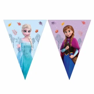 Frozen Idyllic Wonder banner zastavice 2,3 m s motivima Else i Anne u nježnim zimskim bojama. Savršena dekoracija za Frozen rođendane i tematske zabave.