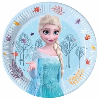Frozen papirnati tanjuri 19,5 cm u pakiranju od 8 komada s nježnim dizajnom inspiriranim bajkom. Savršeni za rođendane – donose čaroliju i veselje.