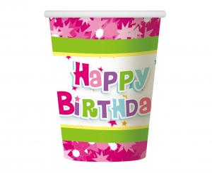 Papirnate Čaše - Happy Birthday Roze, 270mL, 6kom