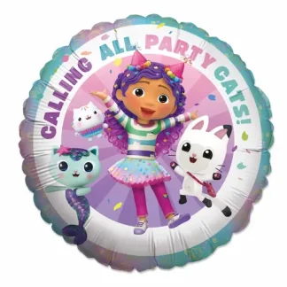 Gabby’s Dollhouse okrugli folijski balon 45 cm s motivima Gabby, Pandy Paws i MerCat. Idealan ukras za dječje rođendane i tematske zabave.