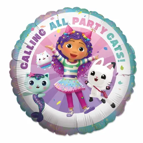 Gabby’s Dollhouse okrugli folijski balon 45 cm s motivima Gabby, Pandy Paws i MerCat. Idealan ukras za dječje rođendane i tematske zabave.
