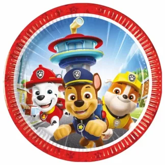 Paw Patrol papirnati tanjuri 20 cm u pakiranju od 8 komada s veselim motivima omiljenih psića. Savršeni za rođendane – unose radost i zabavnu atmosferu na svaki stol.