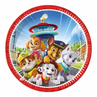 Paw Patrol papirnati tanjuri 23 cm u pakiranju od 8 komada s veselim motivima hrabrih psića. Savršeni za rođendane – unose zabavu i oduševljenje na svaki stol.