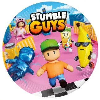 Stumble Guys papirnati tanjuri 23 cm (8 kom) sa šarenim gaming motivima za veselu dječju proslavu. Dodaj u košaricu i stvori party pun zabave!