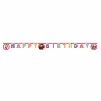 Maša i Medo Happy Birthday banner 2 m sa šarenim slovima i motivima omiljenih likova. Savršena dekoracija za dječje rođendane i tematske proslave.