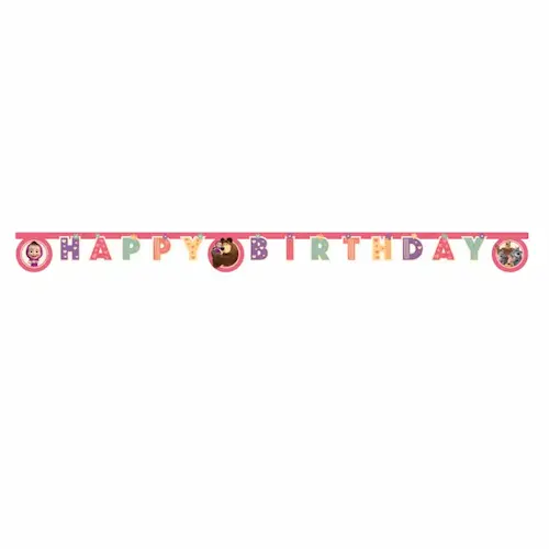 Maša i Medo Happy Birthday banner 2 m sa šarenim slovima i motivima omiljenih likova. Savršena dekoracija za dječje rođendane i tematske proslave.