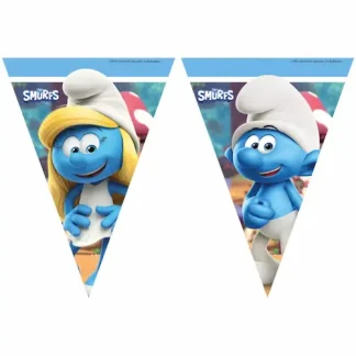 Štrumpfovi papirnate zastavice 2,3 m s motivima Štrumpfa i Štrumpfete u živopisnim bojama. Idealna dekoracija za dječje rođendane i Štrumpfovi tematske zabave.
