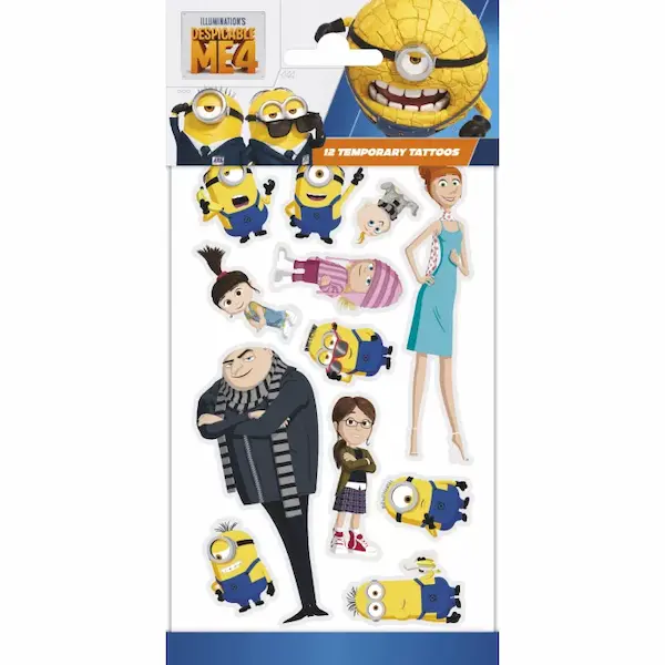 Malci (Minions) privremene tetovaže s 12 različitih motiva Minions i Despicable Me likova. Veseli dodatak dječjoj zabavi i Minions rođendanu.