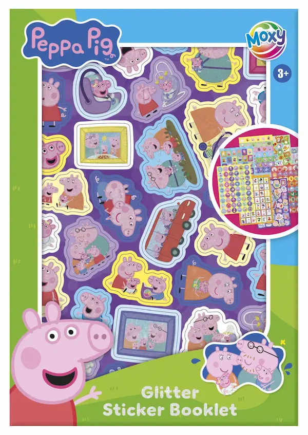 Peppa Pig Set Naljepnica Glitter s 8 listova šarenih naljepnica s Peppom, obitelji i prijateljima. Sjajan izbor za kreativnu igru i ukrašavanje.