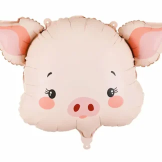 Folijski balon Praščić – Glava ~61 × 36 cm u nježnoj ružičastoj boji, s velikim ušima i simpatičnom njuškicom. Veseli ukras za dječji rođendan na temu farme.